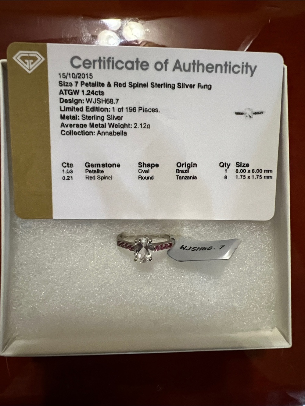 Sterling Silver Petalite & Red Spinel Ring - White & Red